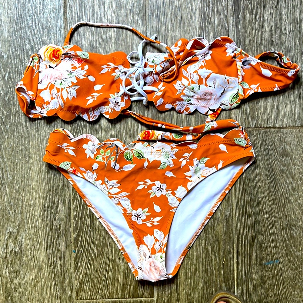 Orange Floral Cupshe Bikini